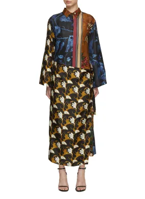 -----------BIYAN ---- ------------ ----Aara Mixed Print Wrap Silk Shirt Dress --