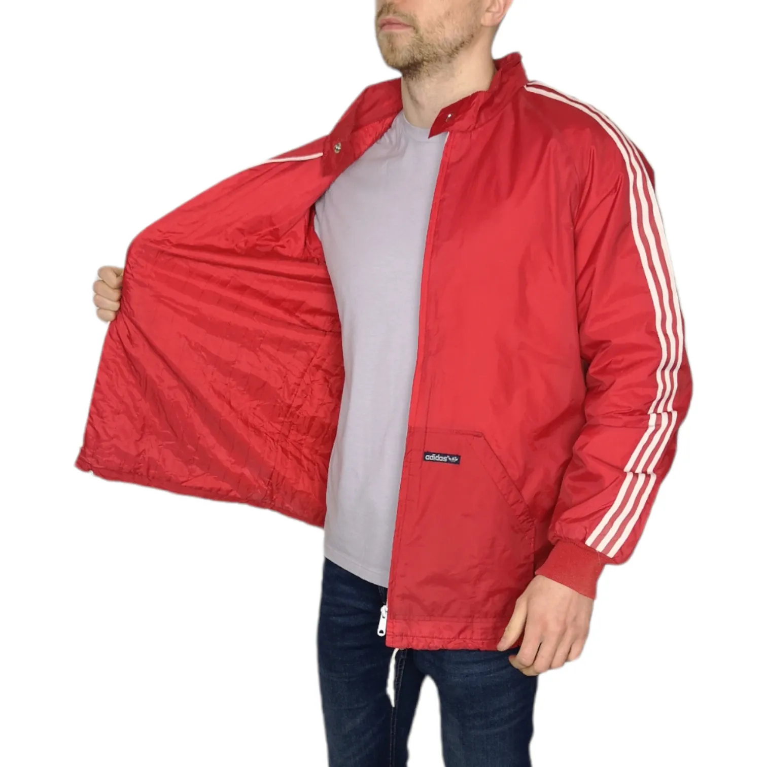 1980's Adidas Padded Shell Jacket In Red Size Large