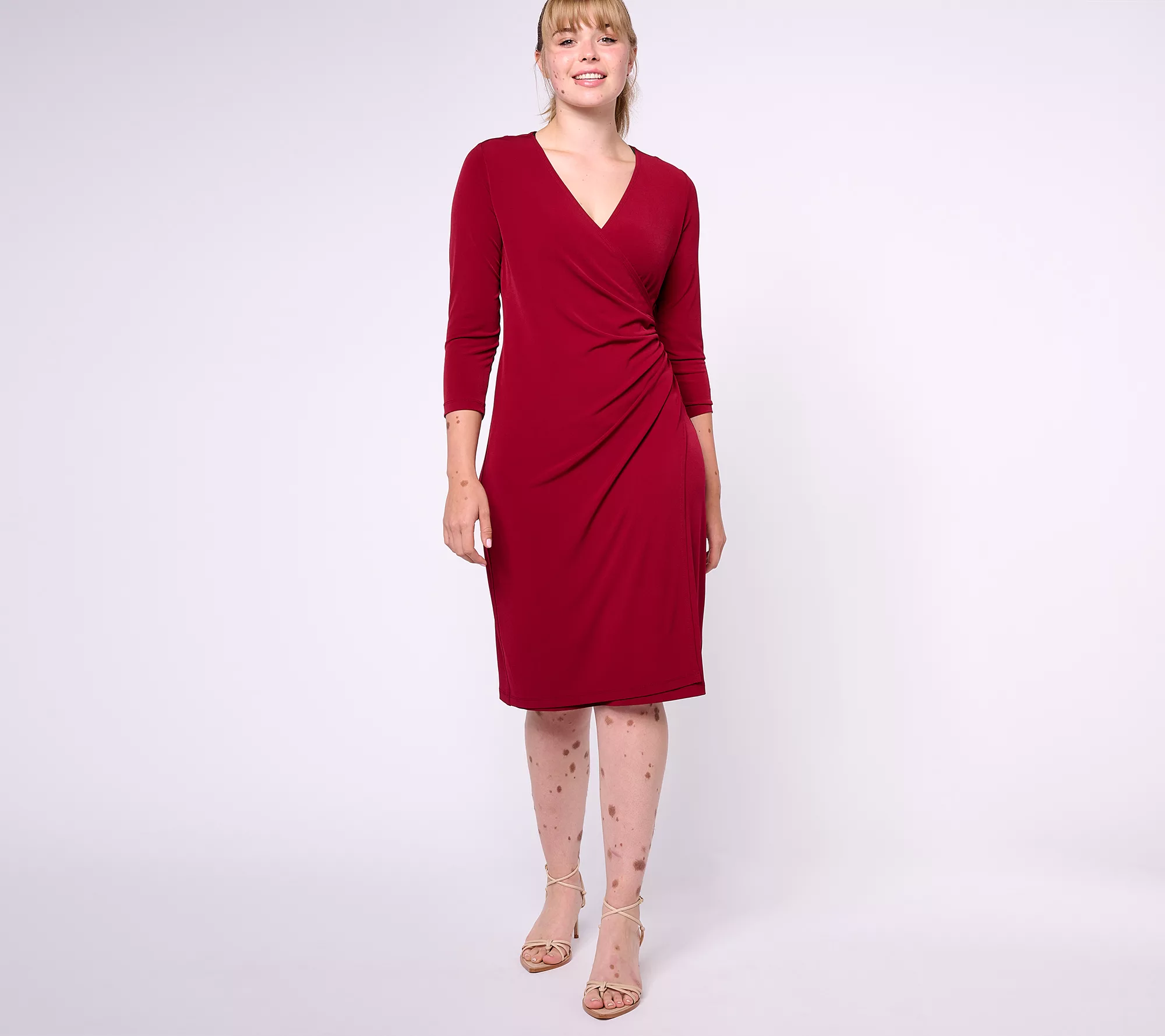 "As Is" Susan Graver Modern Essentials Reg Liquid Knit Faux Wrap Dress