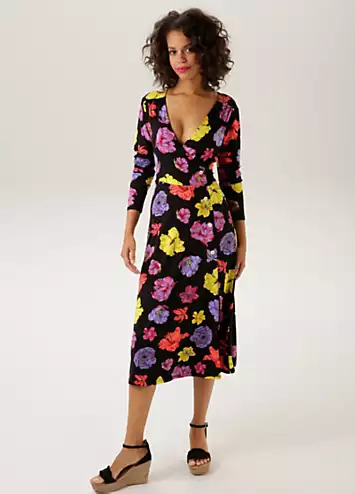 Aniston Floral Print Long Sleeve Wrap Midi Dress | Grattan