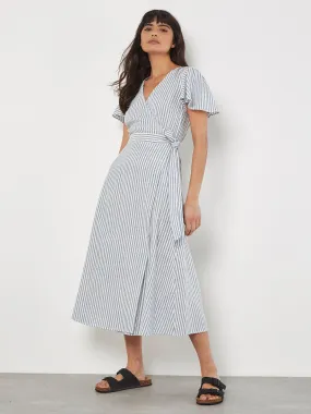 Apricot Oxford Stripe Wrap Dress - White/Blue