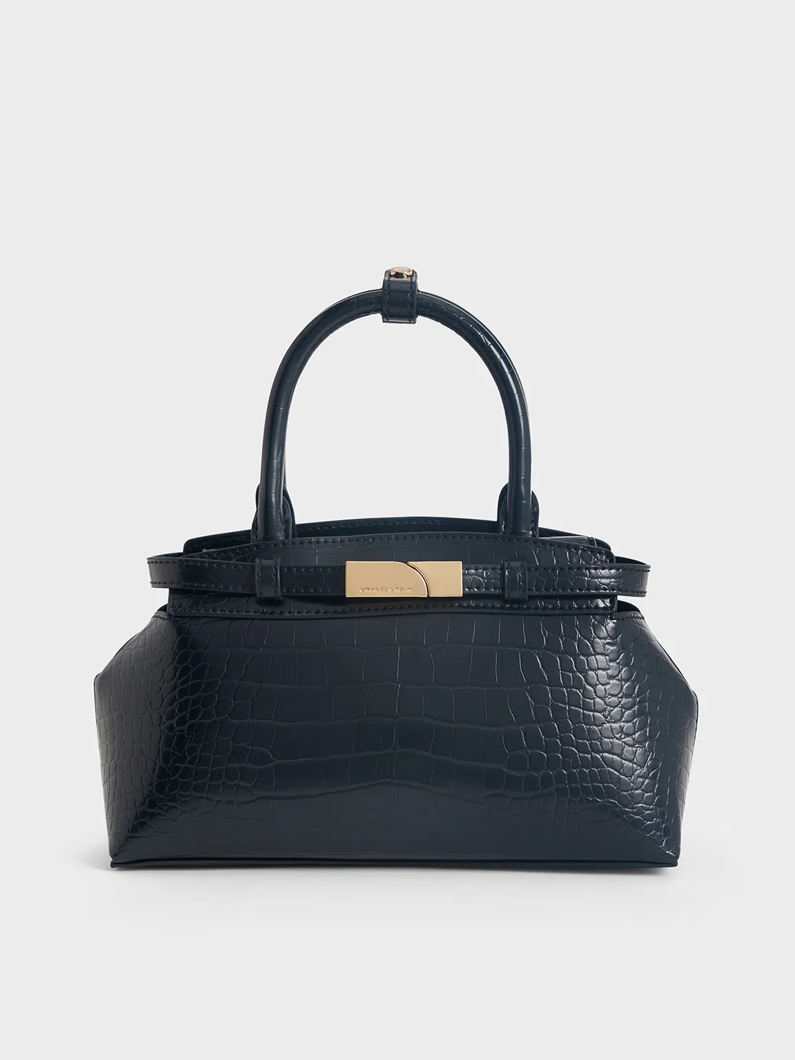 Aurelia Croc-Effect Metallic-Accent Elongated Tote - Navy