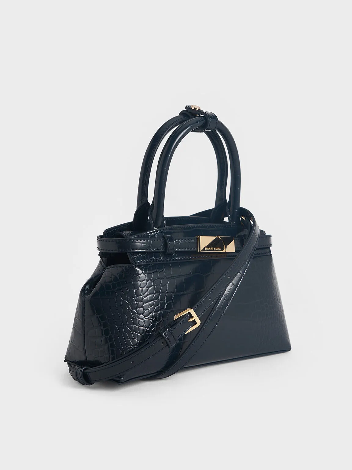 Aurelia Croc-Effect Metallic-Accent Elongated Tote - Navy