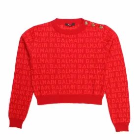 Balmain Red Pullover With Jacquard Logos For Teen Girls