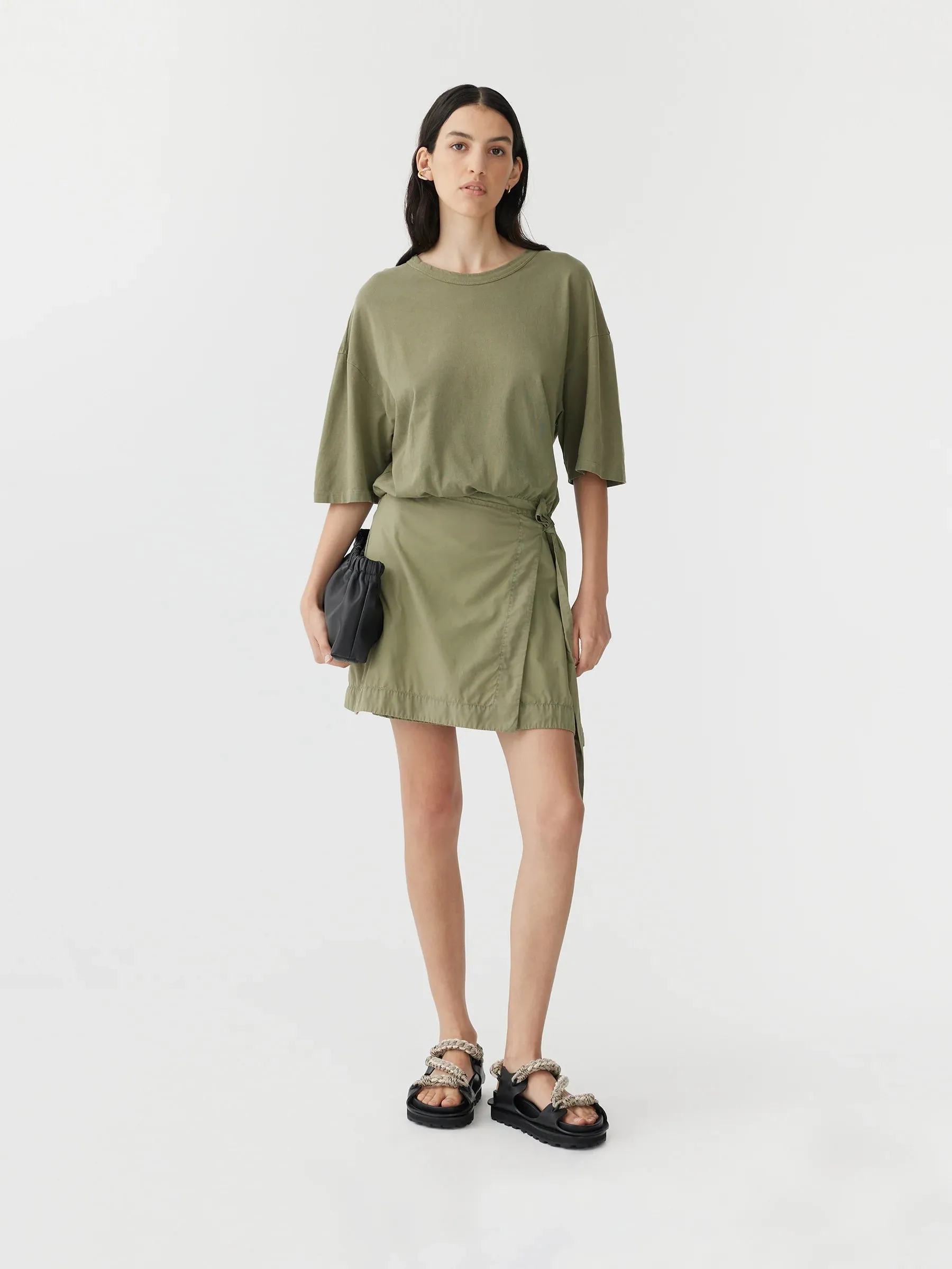 Bassike Contrast Mini Wrap Dress in Forest Green