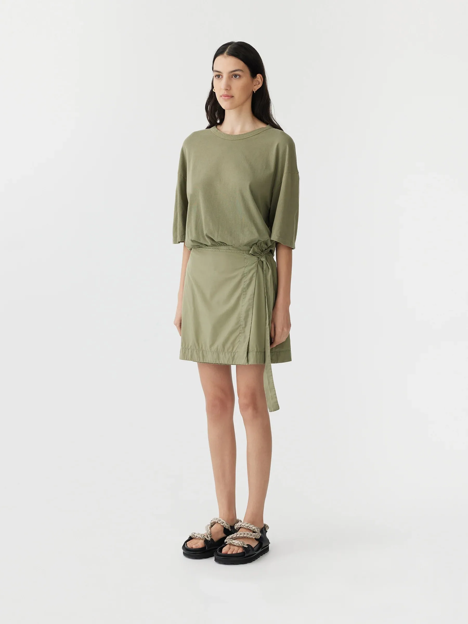 Bassike Contrast Mini Wrap Dress in Forest Green