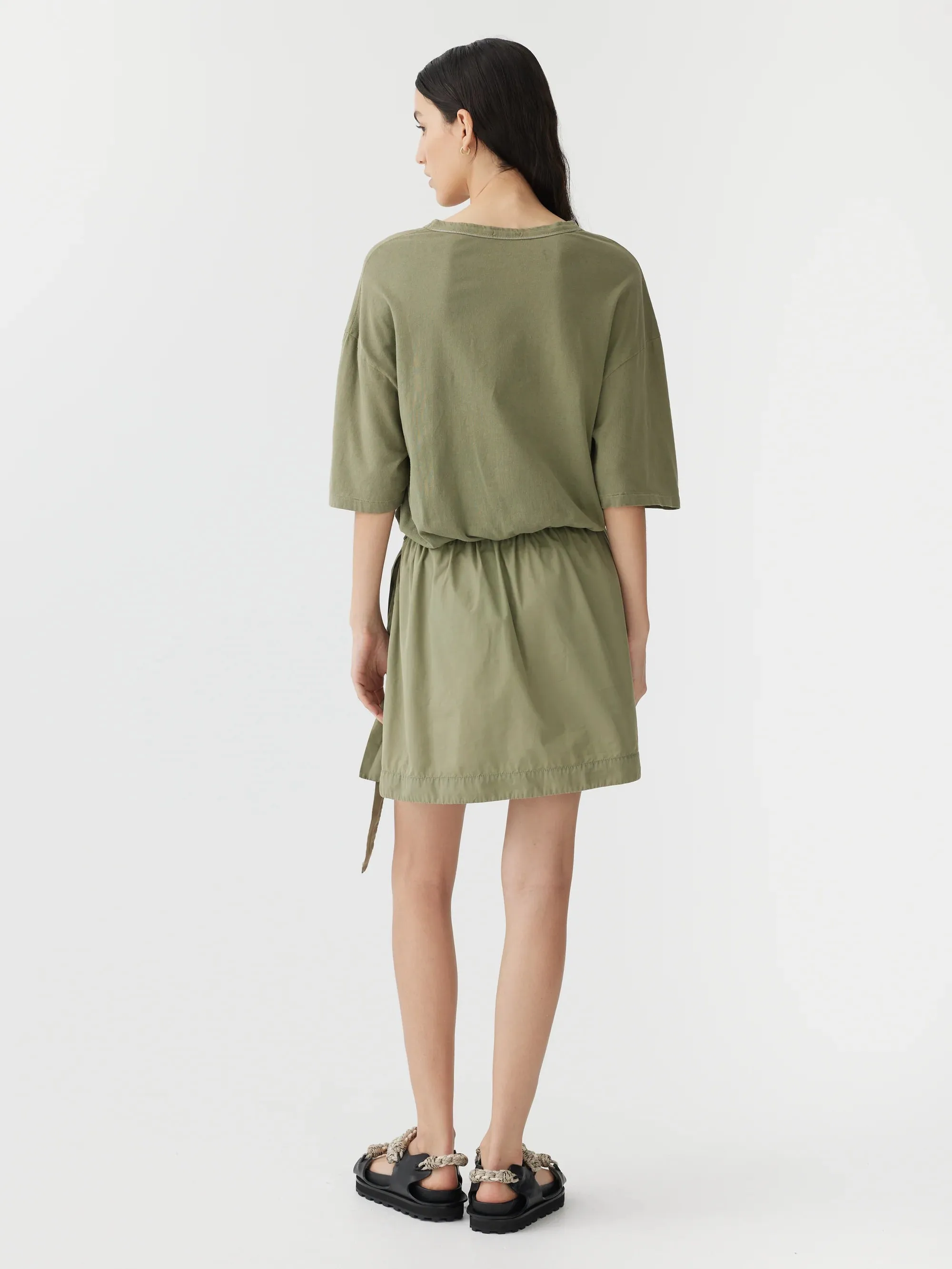 Bassike Contrast Mini Wrap Dress in Forest Green