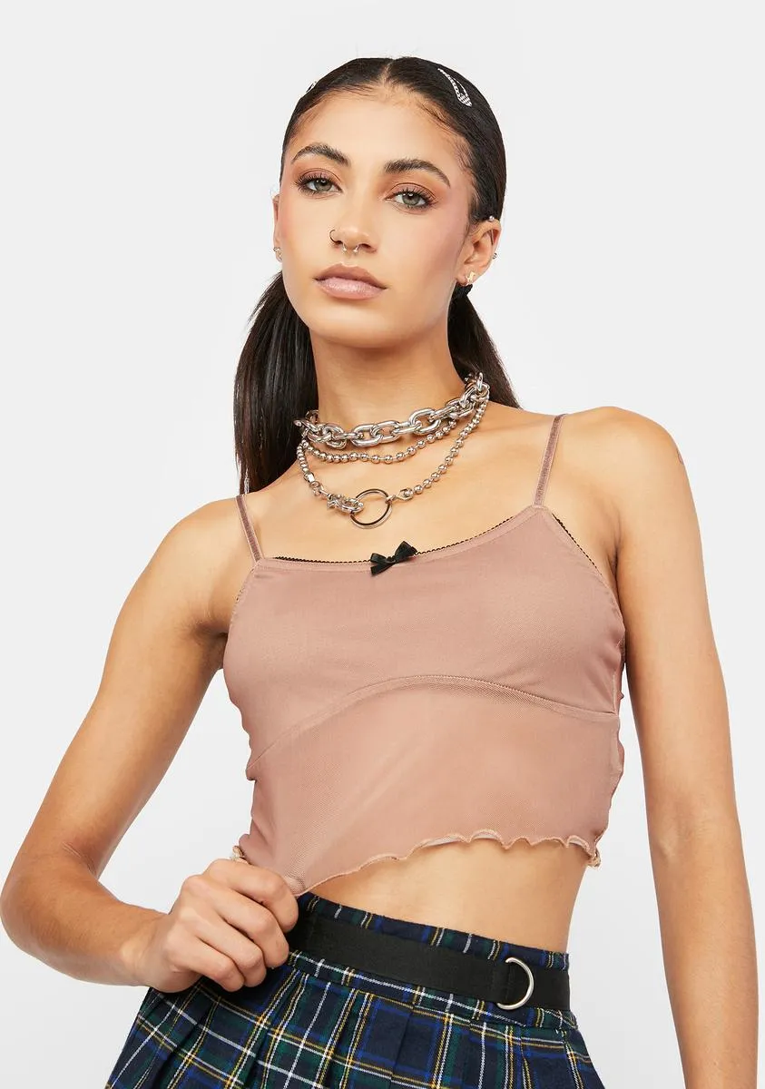 Brown Mesh Crop Tank-