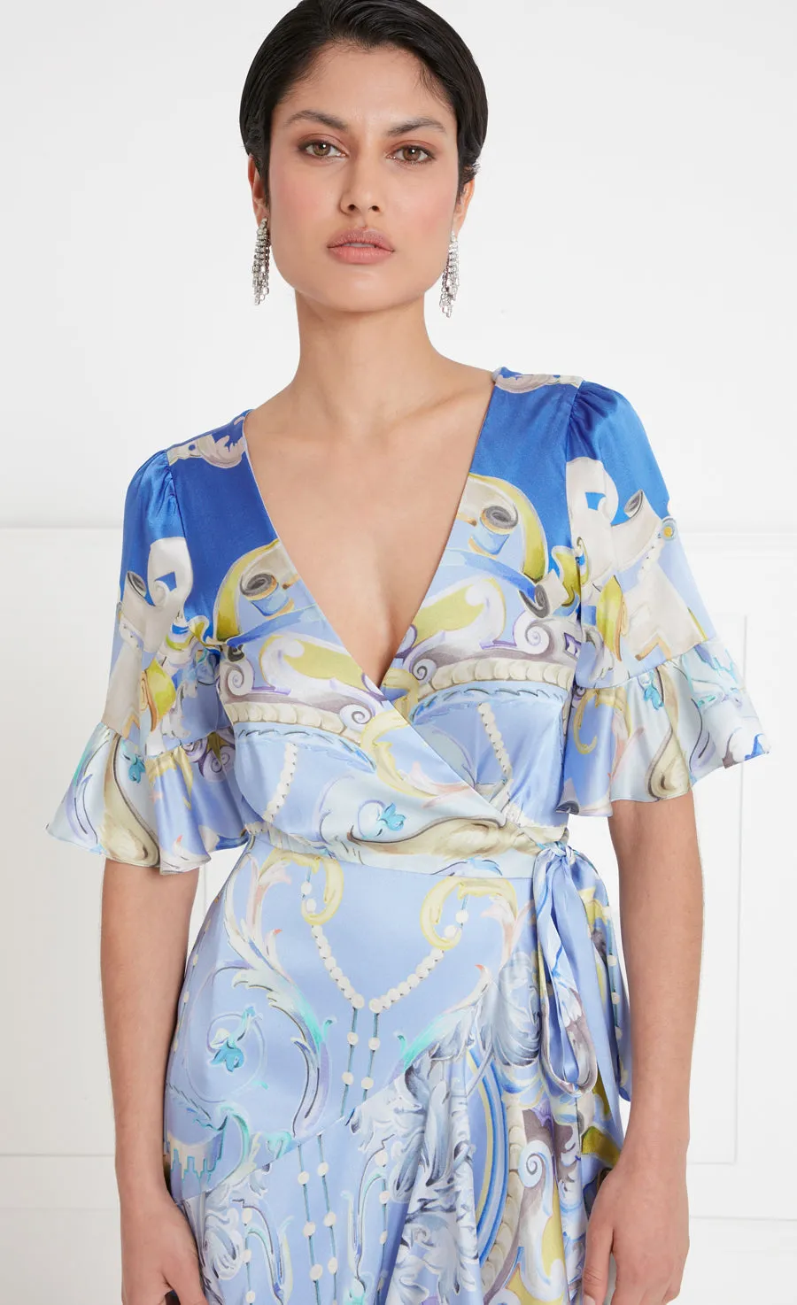 Carline Print Wrap Dress - Vista Blue