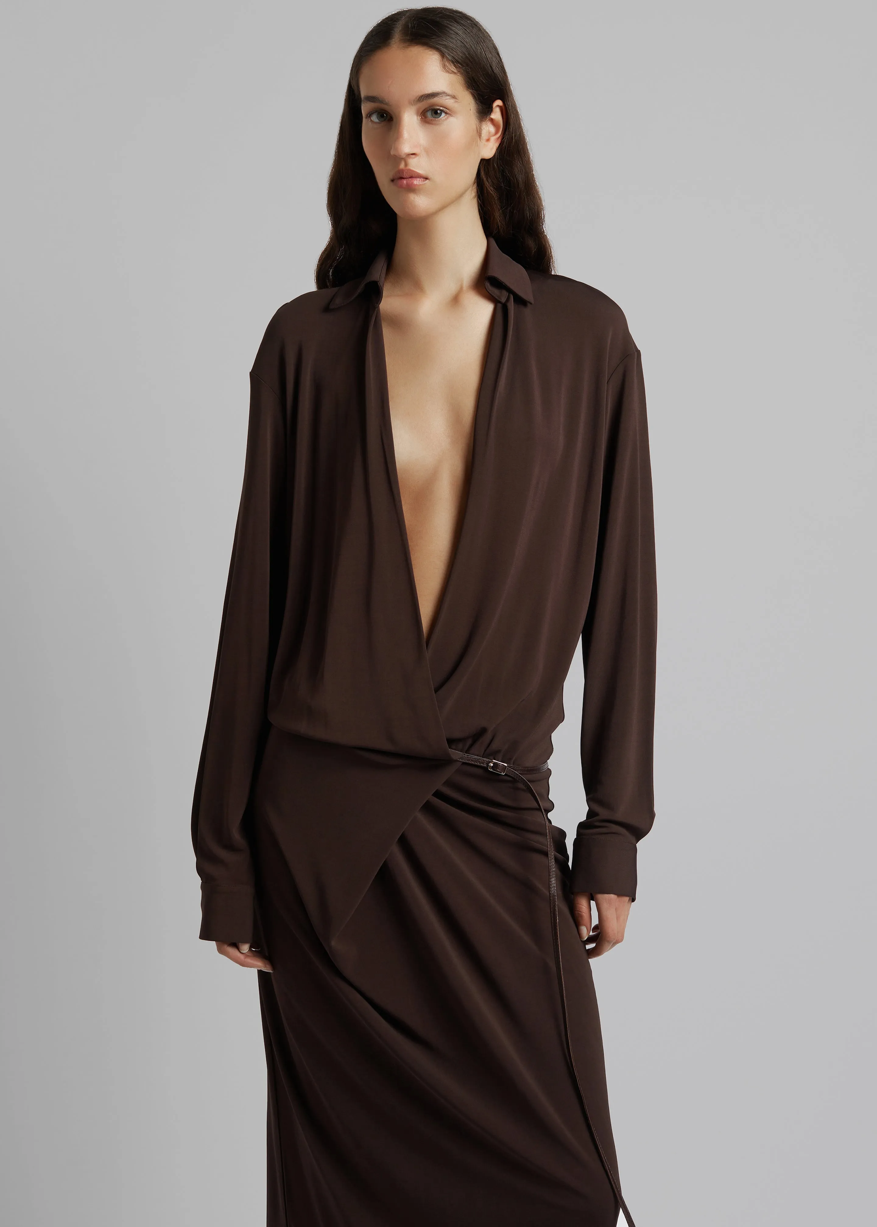 Christopher Esber Framed Buckle Wrap Shirt Dress - Cacao