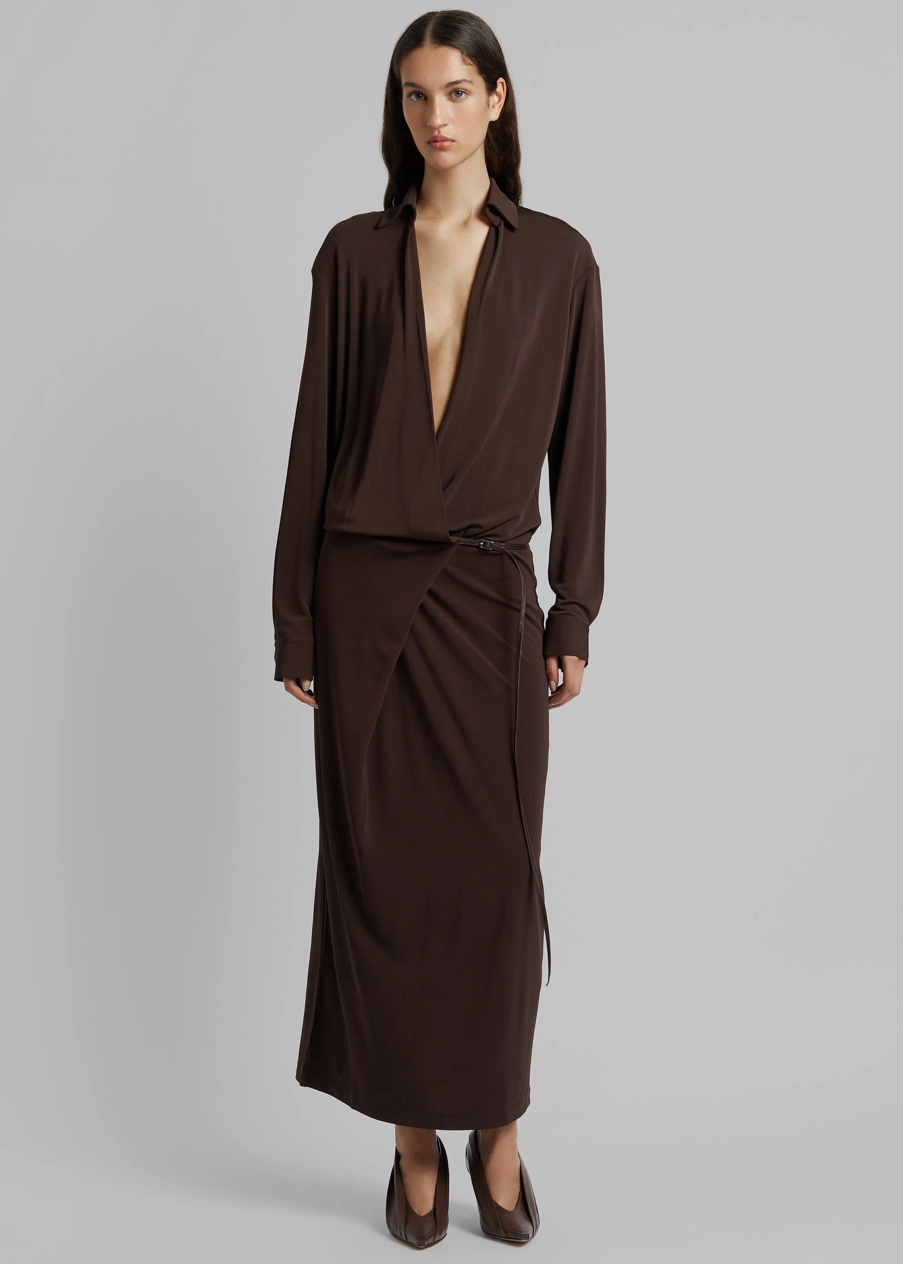 Christopher Esber Framed Buckle Wrap Shirt Dress - Cacao