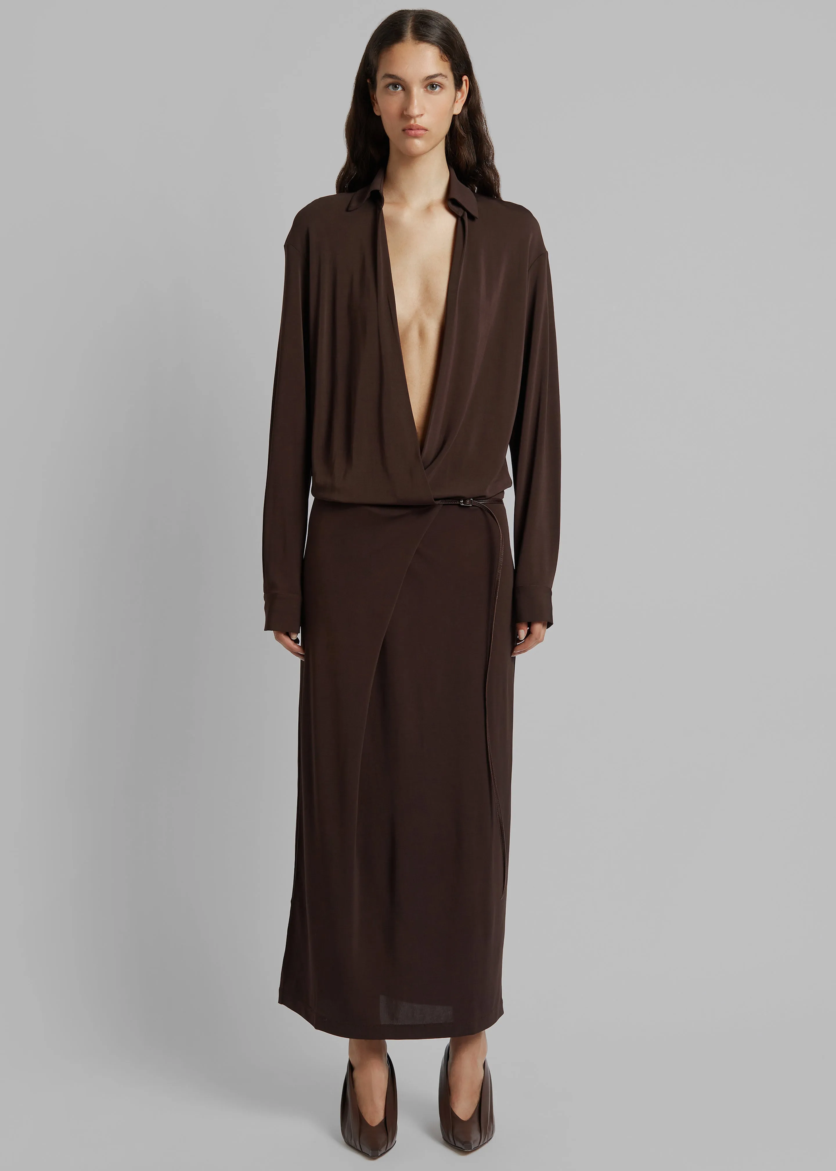 Christopher Esber Framed Buckle Wrap Shirt Dress - Cacao