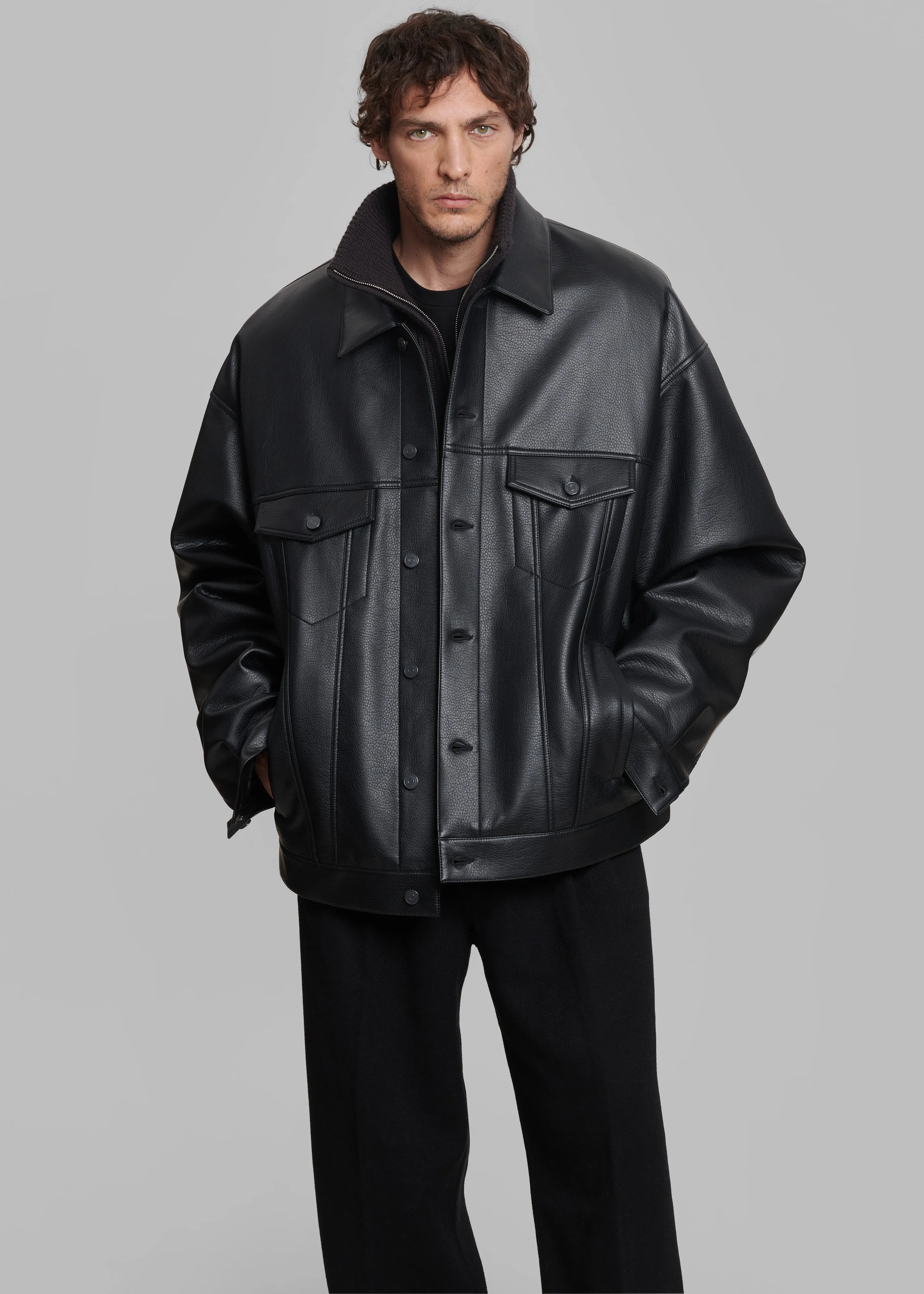 Conan Faux Leather Jacket - Black