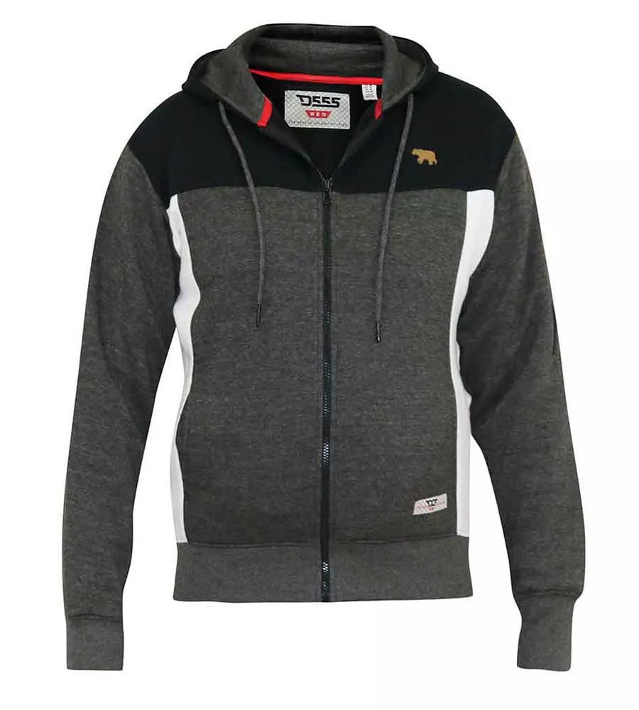 D555 Mens Full Zip Hoodie With Cut and Sew Sleeve Detail (NATHAN)