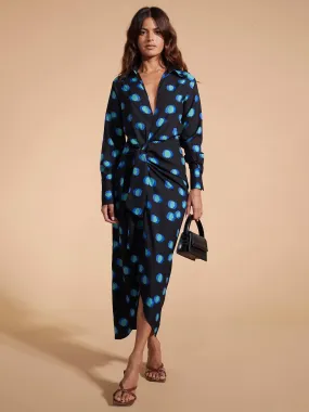 Dancing Leopard Polka Dot Wrap Dress - Blue