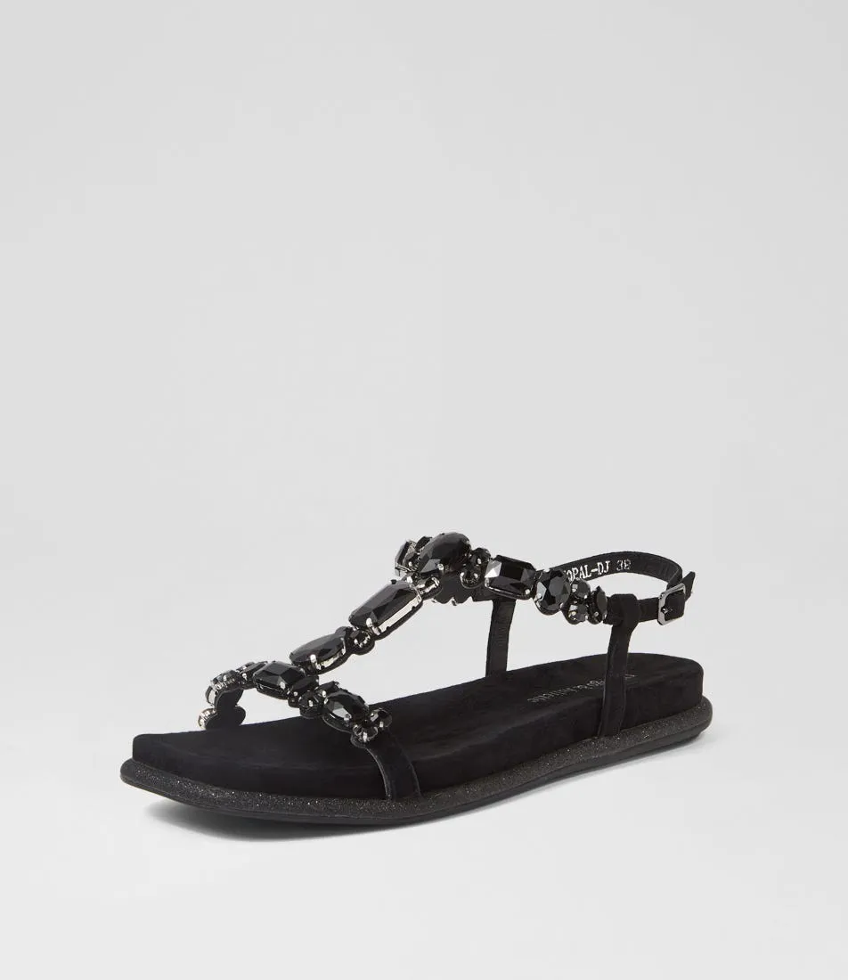 DJANGO & JULIETTE Yopal Black Suede Jewels Sandals