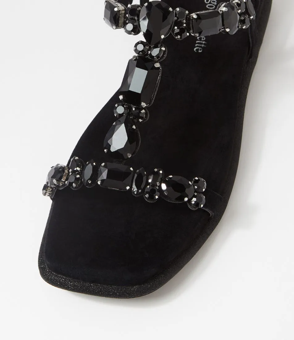 DJANGO & JULIETTE Yopal Black Suede Jewels Sandals