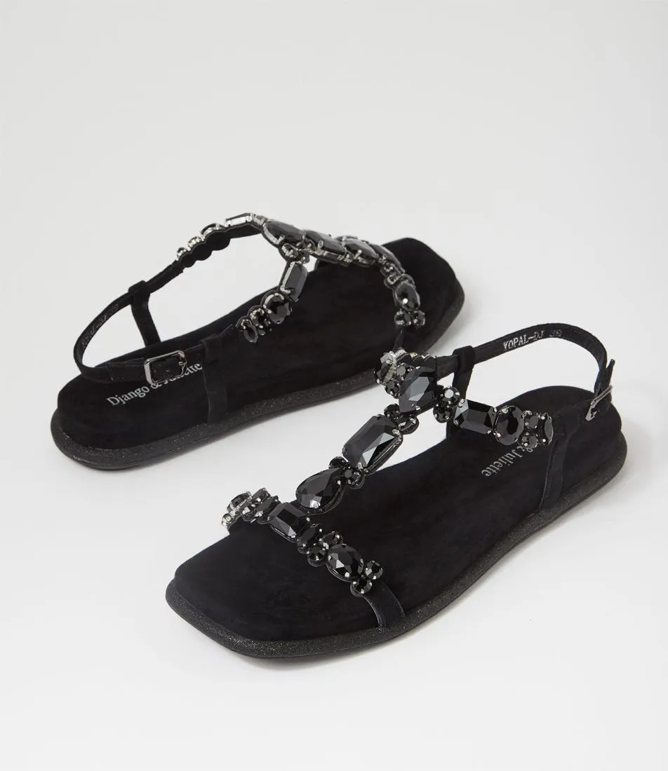 DJANGO & JULIETTE Yopal Black Suede Jewels Sandals