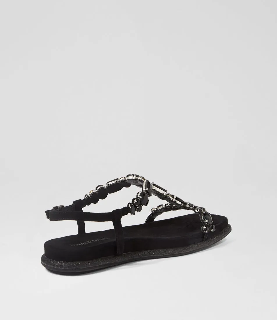 DJANGO & JULIETTE Yopal Black Suede Jewels Sandals