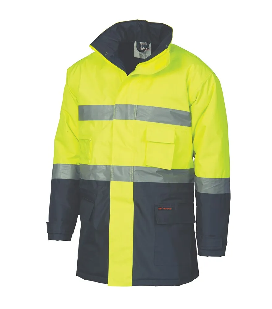 DNC 3768 Mens Two Tone Hi-Visibility Jacket - Reflective Tape - Clear ID - Waterproof - Polyester PVC - Quilted Lining - Yellow/