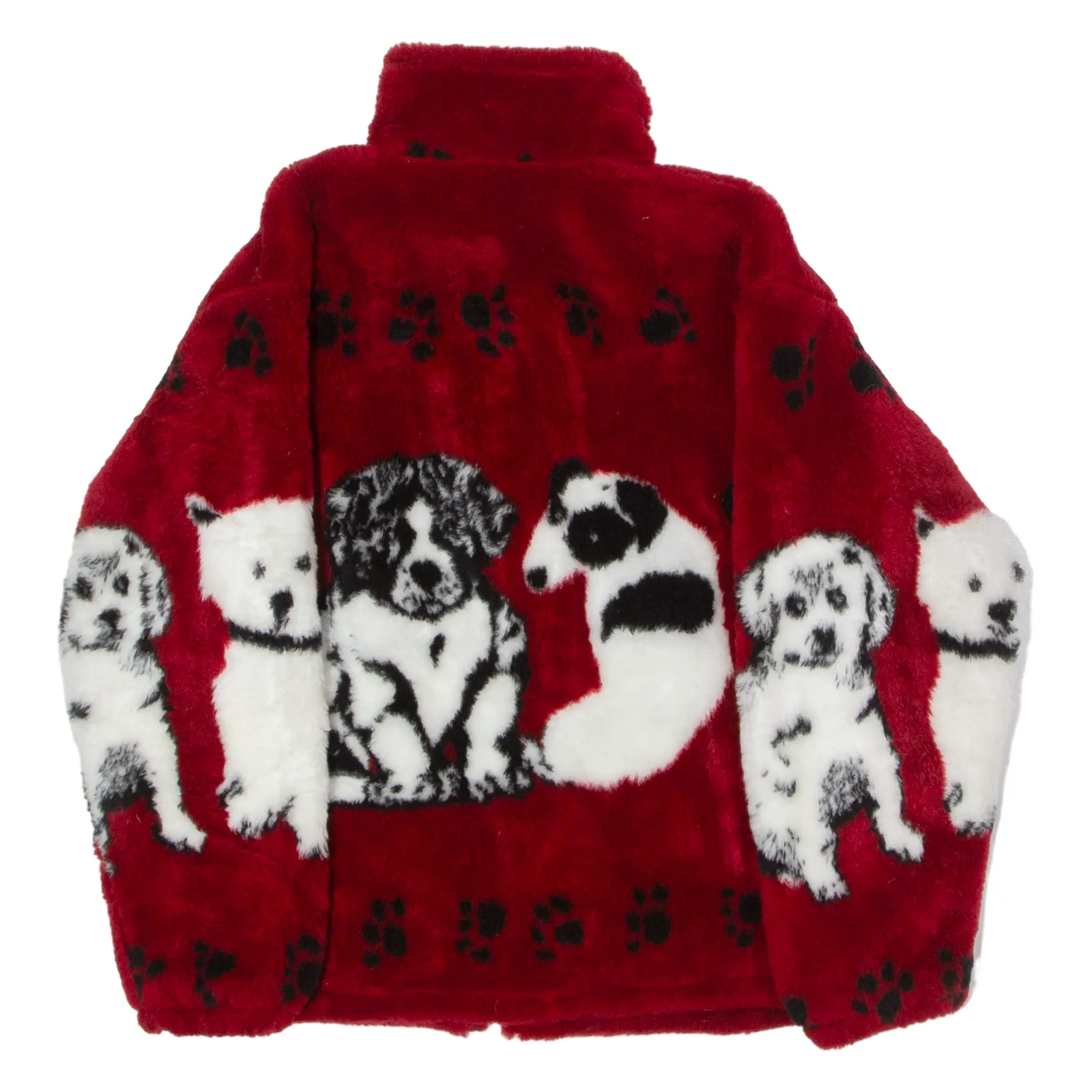 Dog Print Womens Fleece Jacket Red Crazy Pattern M