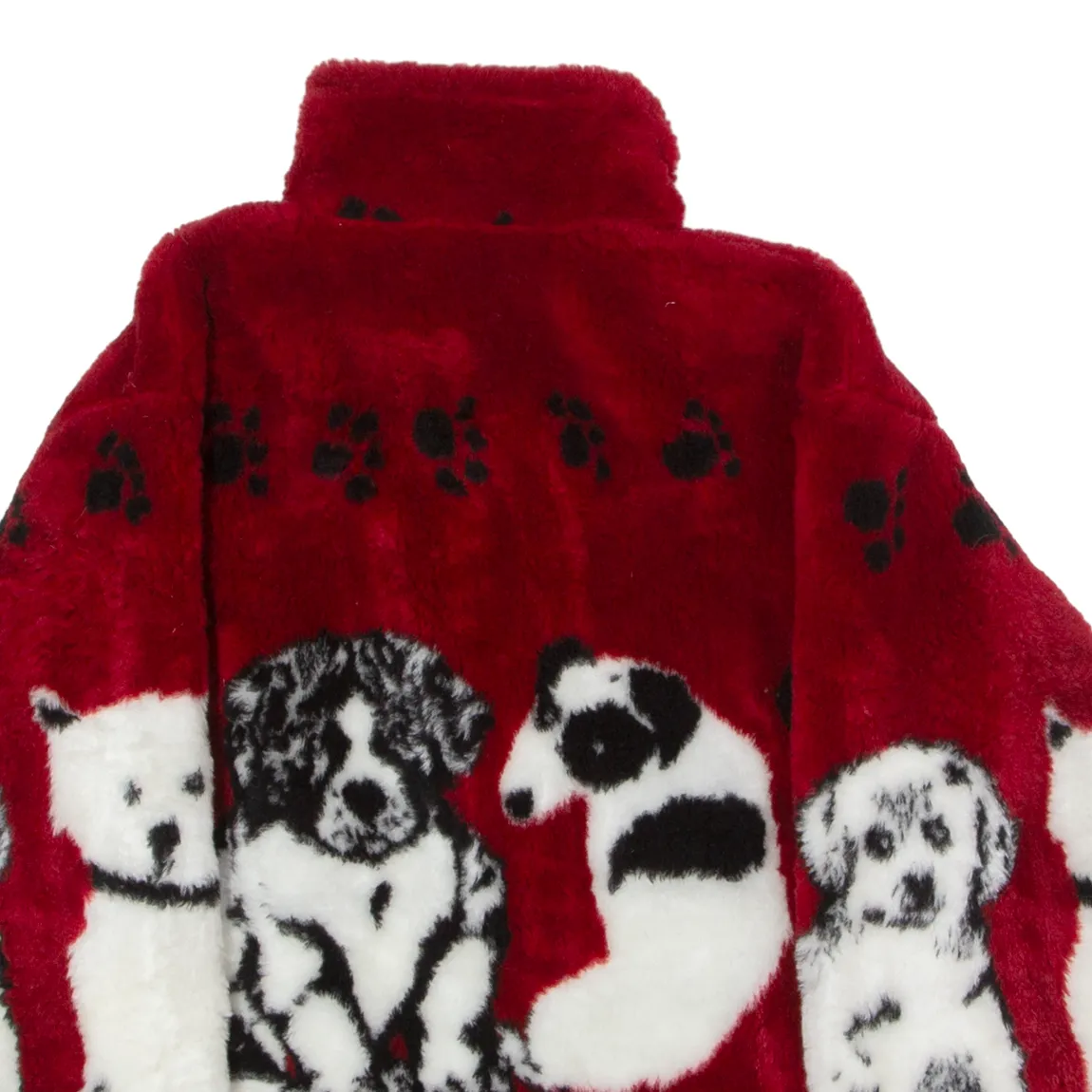 Dog Print Womens Fleece Jacket Red Crazy Pattern M