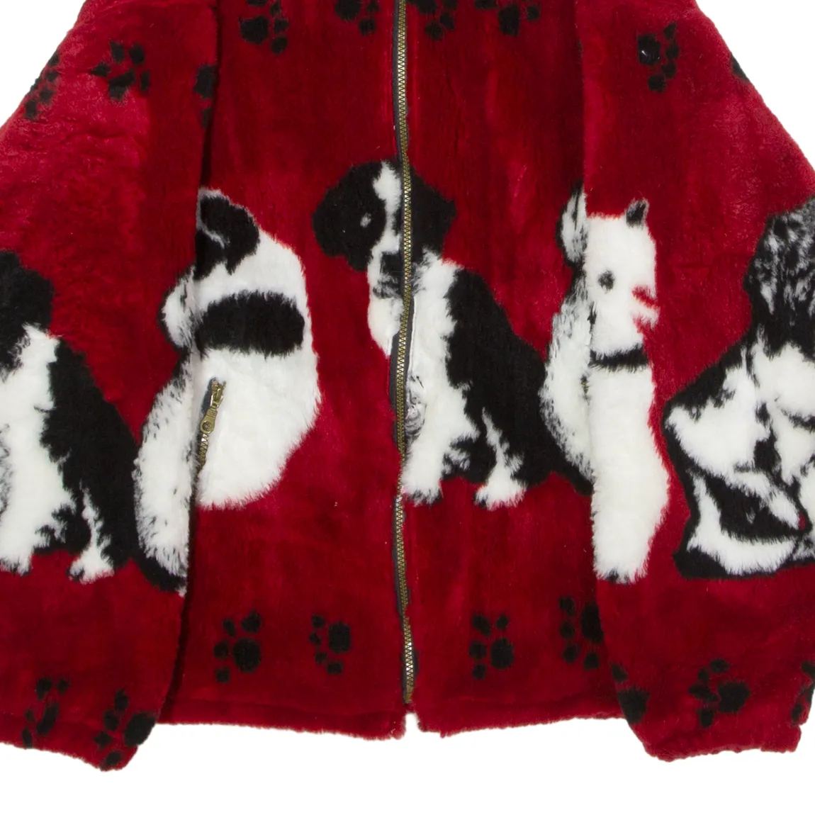 Dog Print Womens Fleece Jacket Red Crazy Pattern M