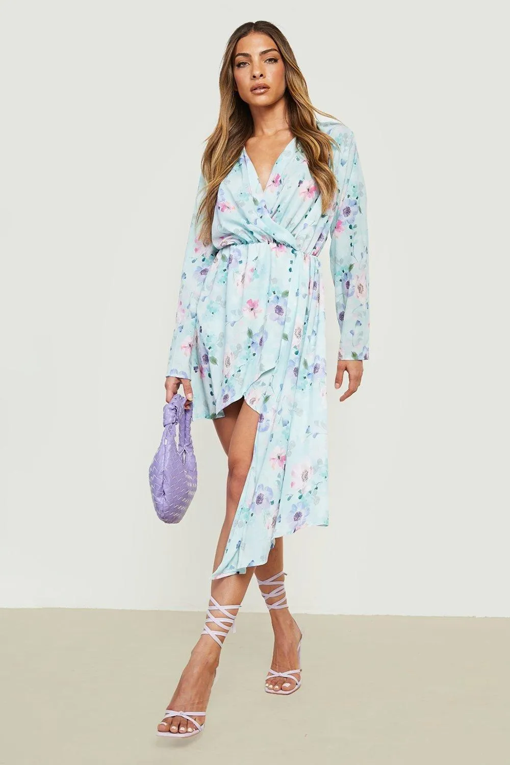 Drape Detail Wrap Mini Dress Floral Print