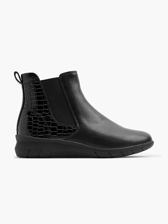 Easy Street Comfort  Black Wedge Chelsea Boot with Patent Croc Panelling