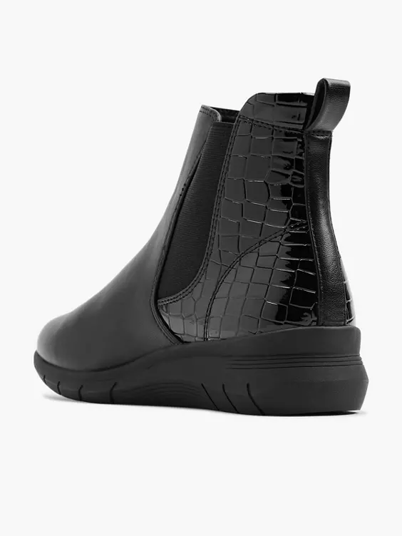 Easy Street Comfort  Black Wedge Chelsea Boot with Patent Croc Panelling