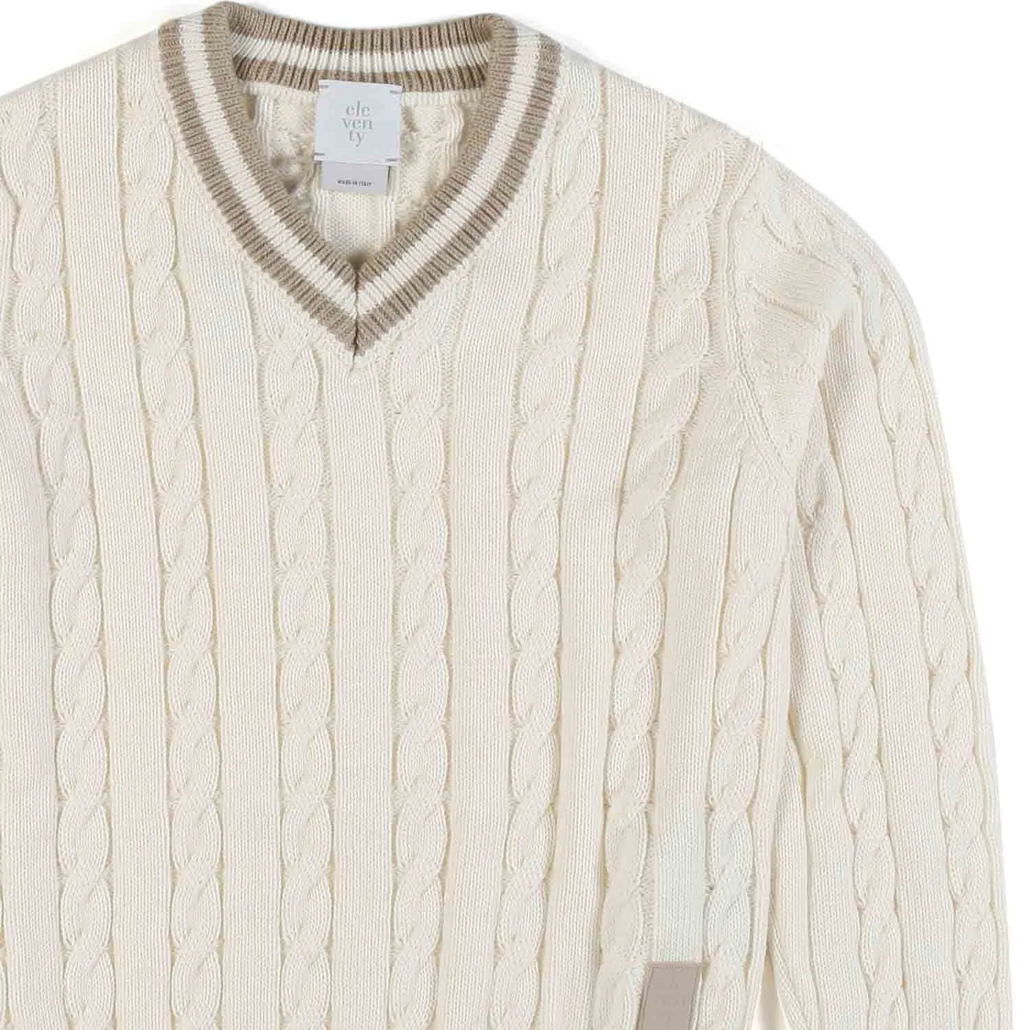 Eleventy Cream And Beige Cable Pullover For Boys