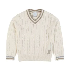 Eleventy Cream And Beige Cable Pullover For Boys