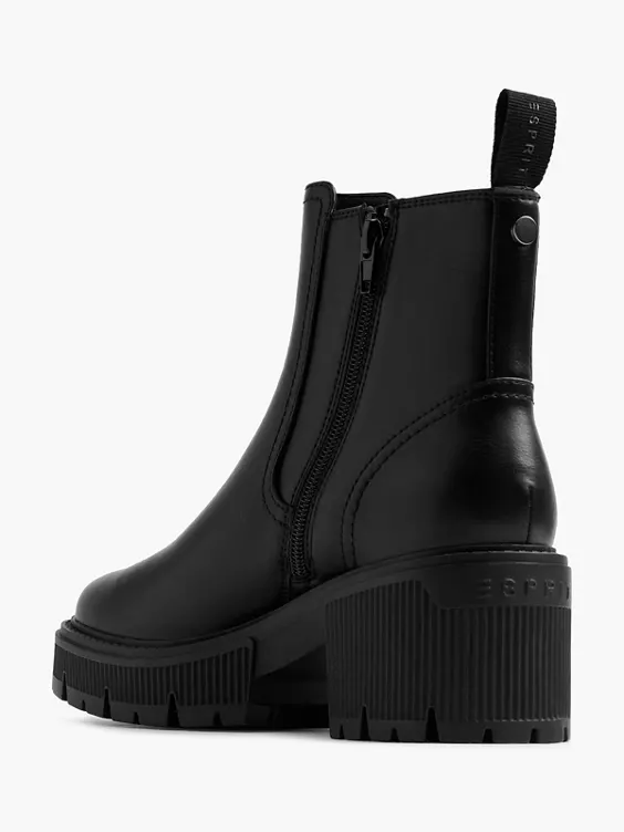 Esprit  Black Heeled Chelsea Boot with Zipper