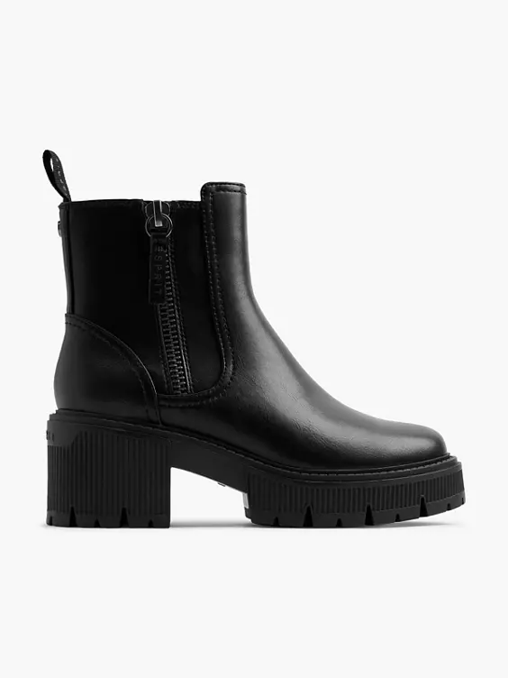 Esprit  Black Heeled Chelsea Boot with Zipper