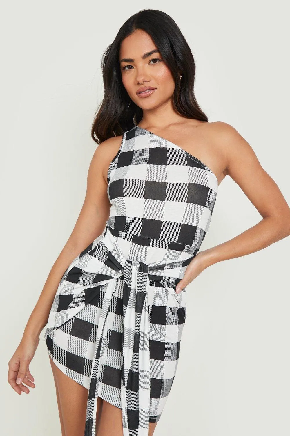 Gingham Asymmetric Wrap Mini Dress