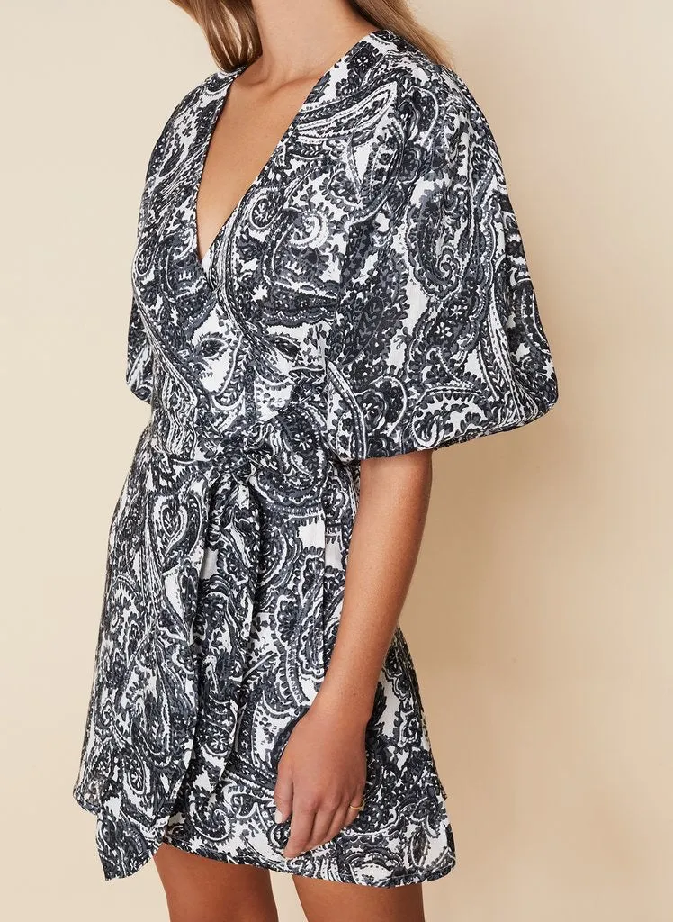 GODIVA WRAP DRESS - FAYE PAISELY PRINT CHARCOAL