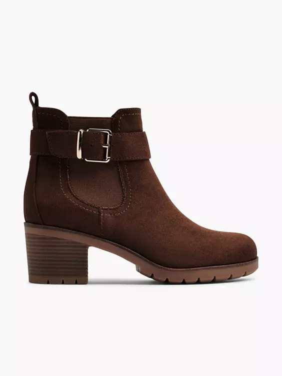 Graceland  Brown Heeled Chelsea Boot with Buckle Detail