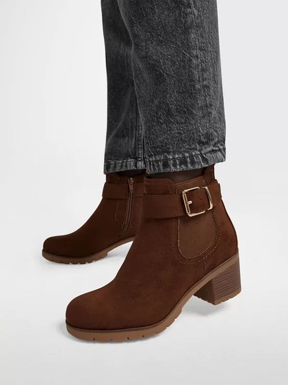 Graceland  Brown Heeled Chelsea Boot with Buckle Detail