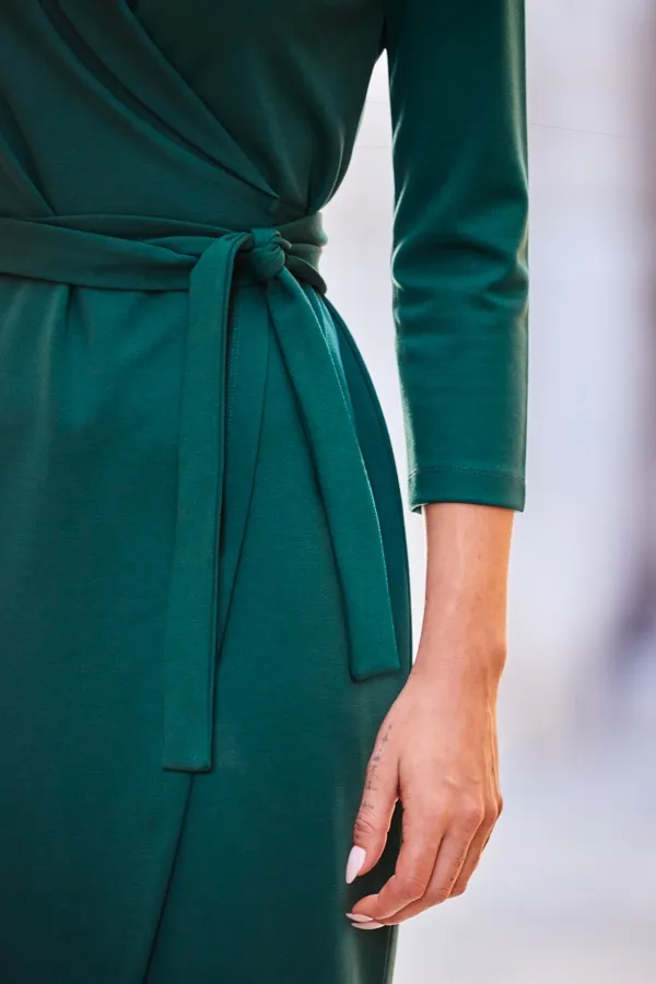 Green Ponte Wrap Midi Jersey Dress