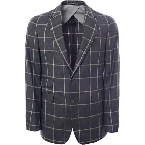 Hackett London Two-Tone Flannel Windowpane Jacket in Grey/Camel