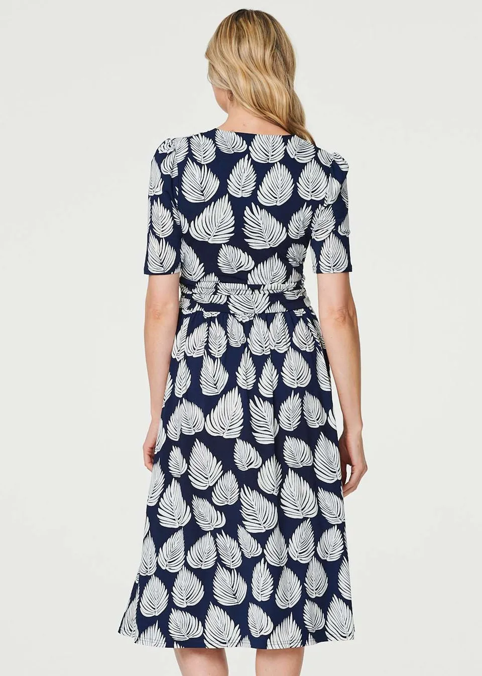 Izabel London Navy Printed Short Sleeve Wrap Tea Dress