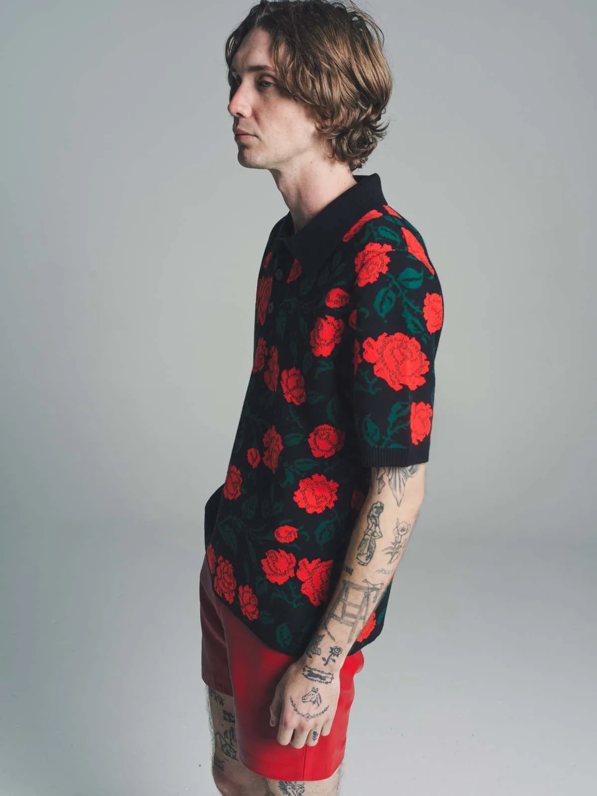 Jacquard Polo - Black/Red Rose