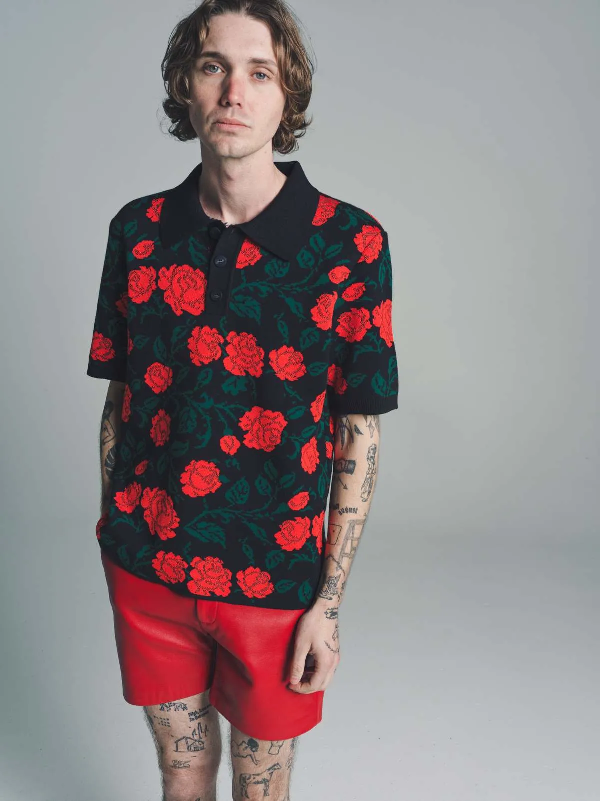 Jacquard Polo - Black/Red Rose