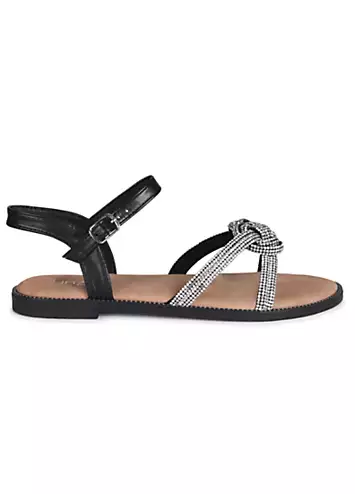 Linzi Tillara Black Diamante Flat Sandals | Grattan