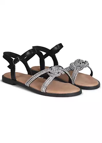 Linzi Tillara Black Diamante Flat Sandals | Grattan