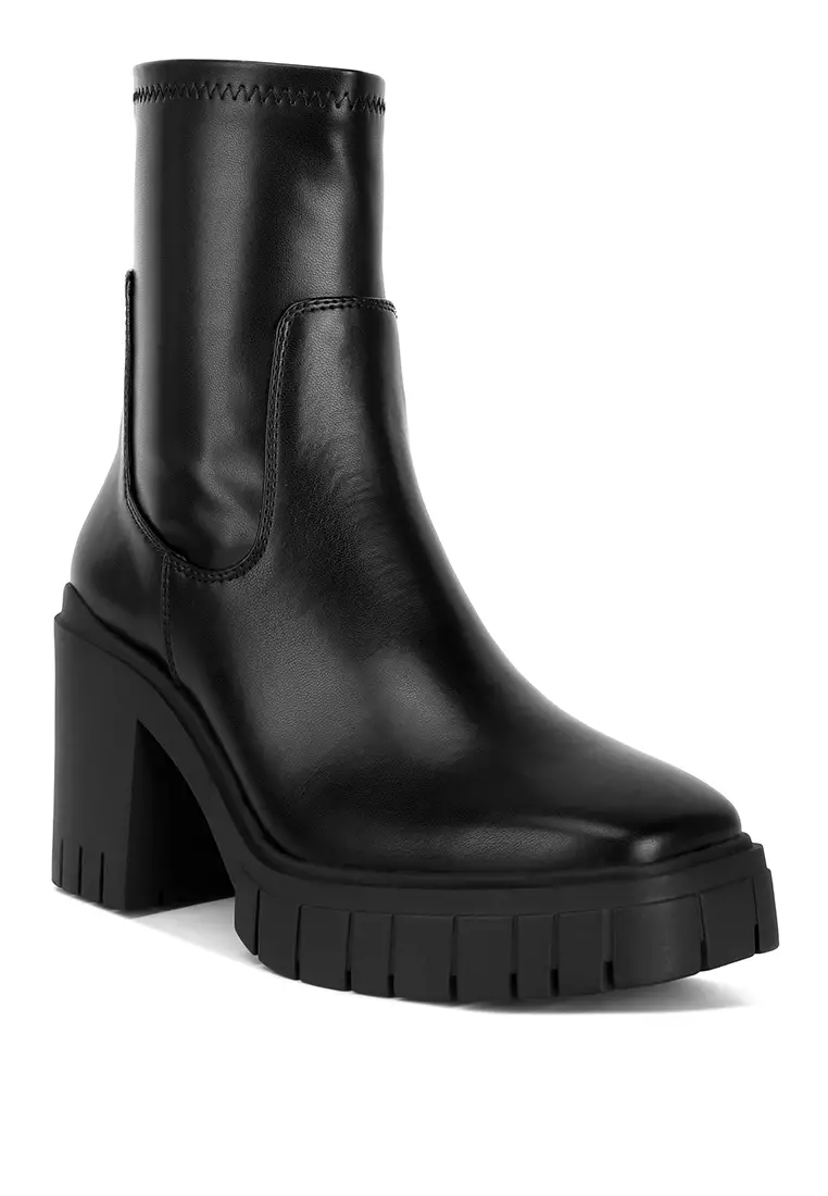 London Rag Black Faux Leather Platform Heeled Ankle Boot