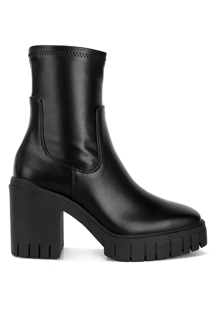 London Rag Black Faux Leather Platform Heeled Ankle Boot