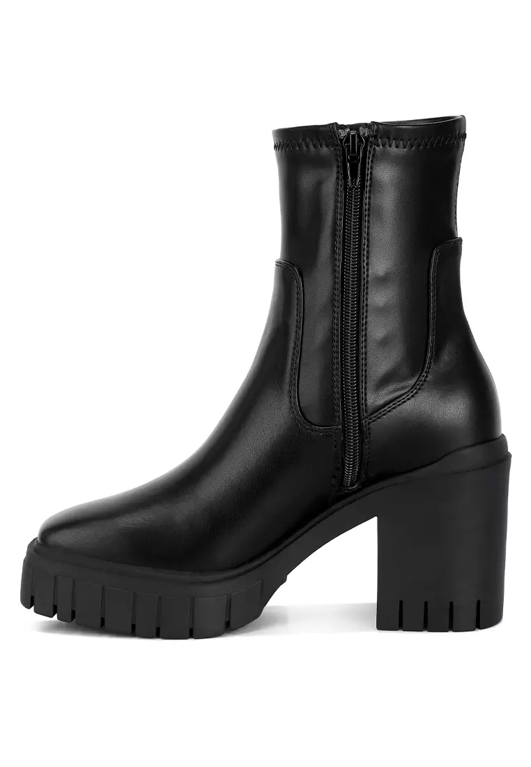 London Rag Black Faux Leather Platform Heeled Ankle Boot