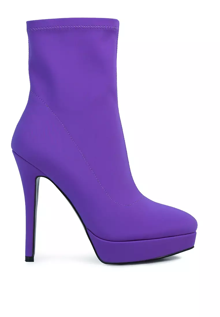 London Rag Purple High Heeled Lycra Ankle Boot