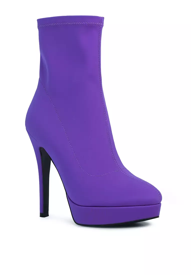 London Rag Purple High Heeled Lycra Ankle Boot